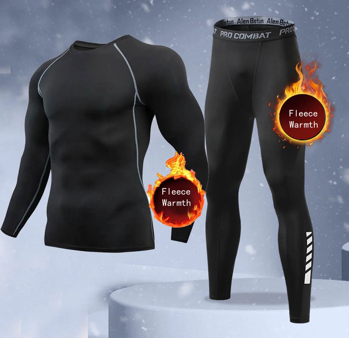 Thermal Long John - 新作2ピース冬用保温メンズ下着セット フリースサーマルアンダーシャツ ロングジョンズ コンプレッションタイツ フィットネススポーツトラックスーツセット