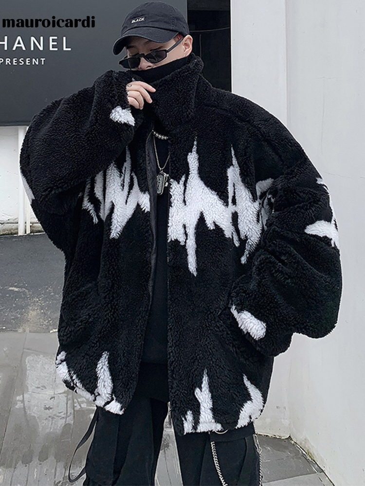Thermal Long John - Mauroicardi 冬特大肥厚暖かいふわふわフェイクファージャケット男性ラグラン長袖ジップアップ高級デザイナー服 2022