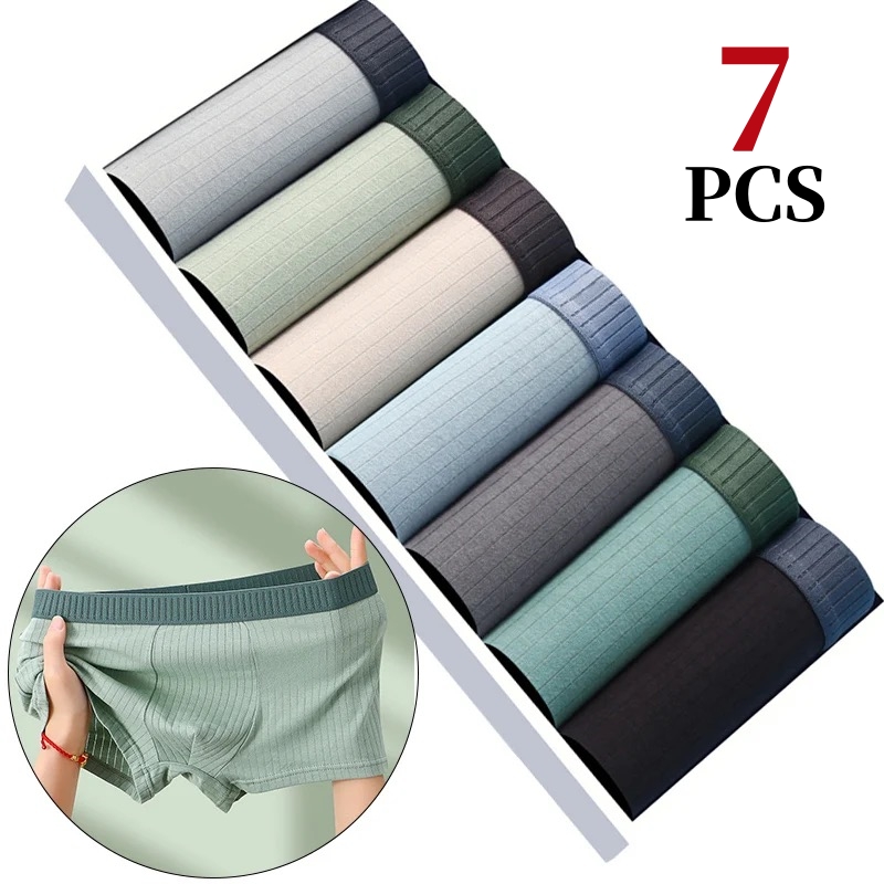 Boxer Brief Pack Cotton - 7 ピース/ロットメンズ綿下着ボクサーパンツ純粋な綿通気性ミッドウエスト高弾性男性のセクシーなソフトメンズショーツ L-4XL