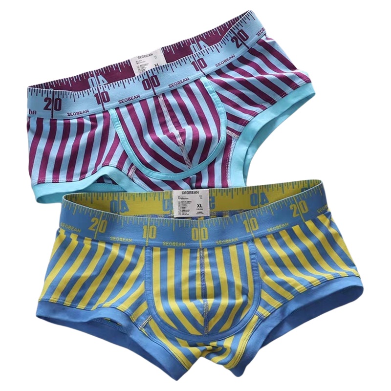 Boxer Brief Pack Cotton - 新しいストライプボクサーブリーフメンズ快適な下着通気性のある綿のトランクスと弾性ウエストバンド