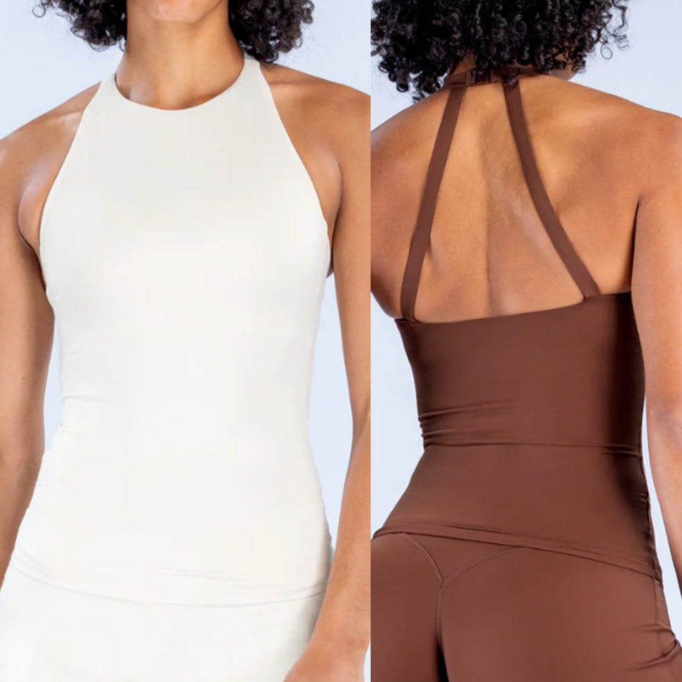 Suspender Tank Top - 女性用ホルターネックタンクトップ、スポーツブラ内蔵、ヨガトップ、速乾性、スリムフィット、ジムワークアウトクロップトップ、ランニング、普段着、スポーツベスト、夏用