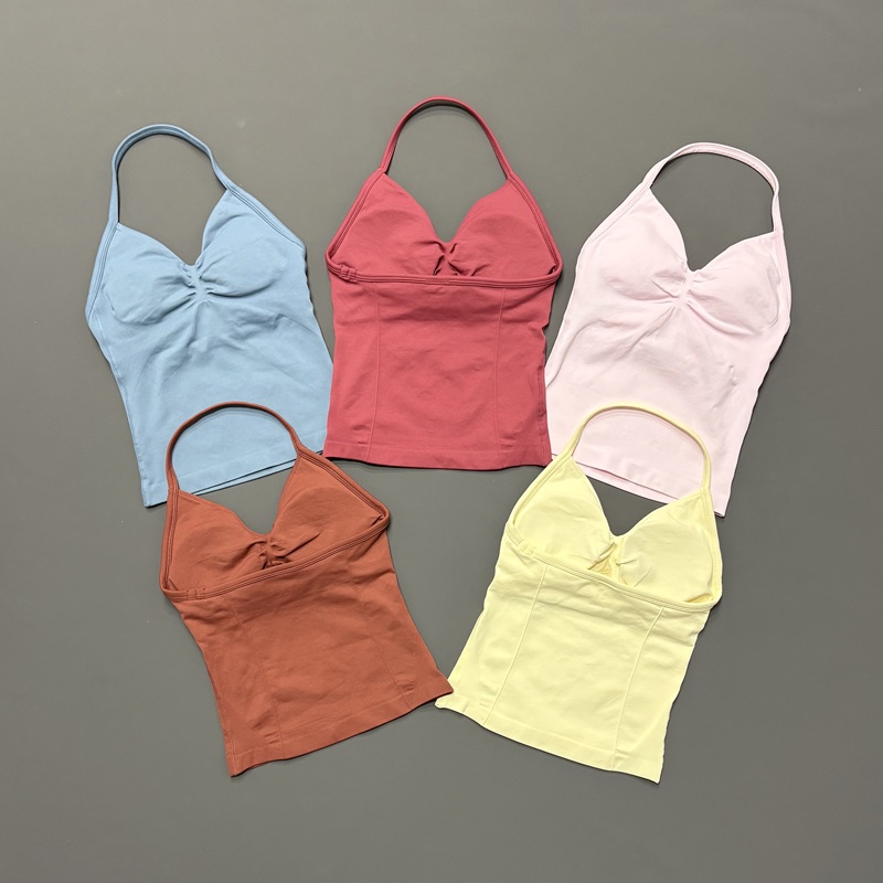 ジム女性用スポーツタンクトップ シームレス ホルターストラッ - Suspender Tank Top のレビューと価格