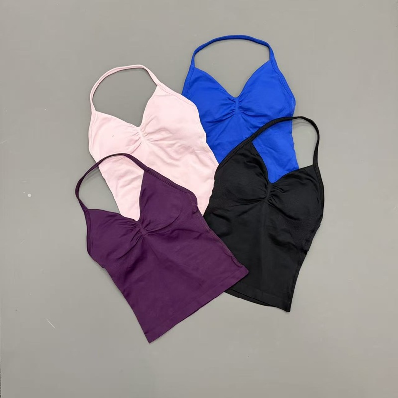 ジム女性用スポーツタンクトップ シームレス ホルターストラッ - Suspender Tank Top のレビューと価格
