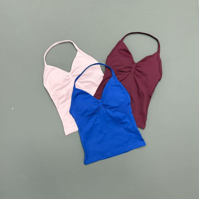 ジム女性用スポーツタンクトップ シームレス ホルターストラッ - Suspender Tank Top のレビューと価格