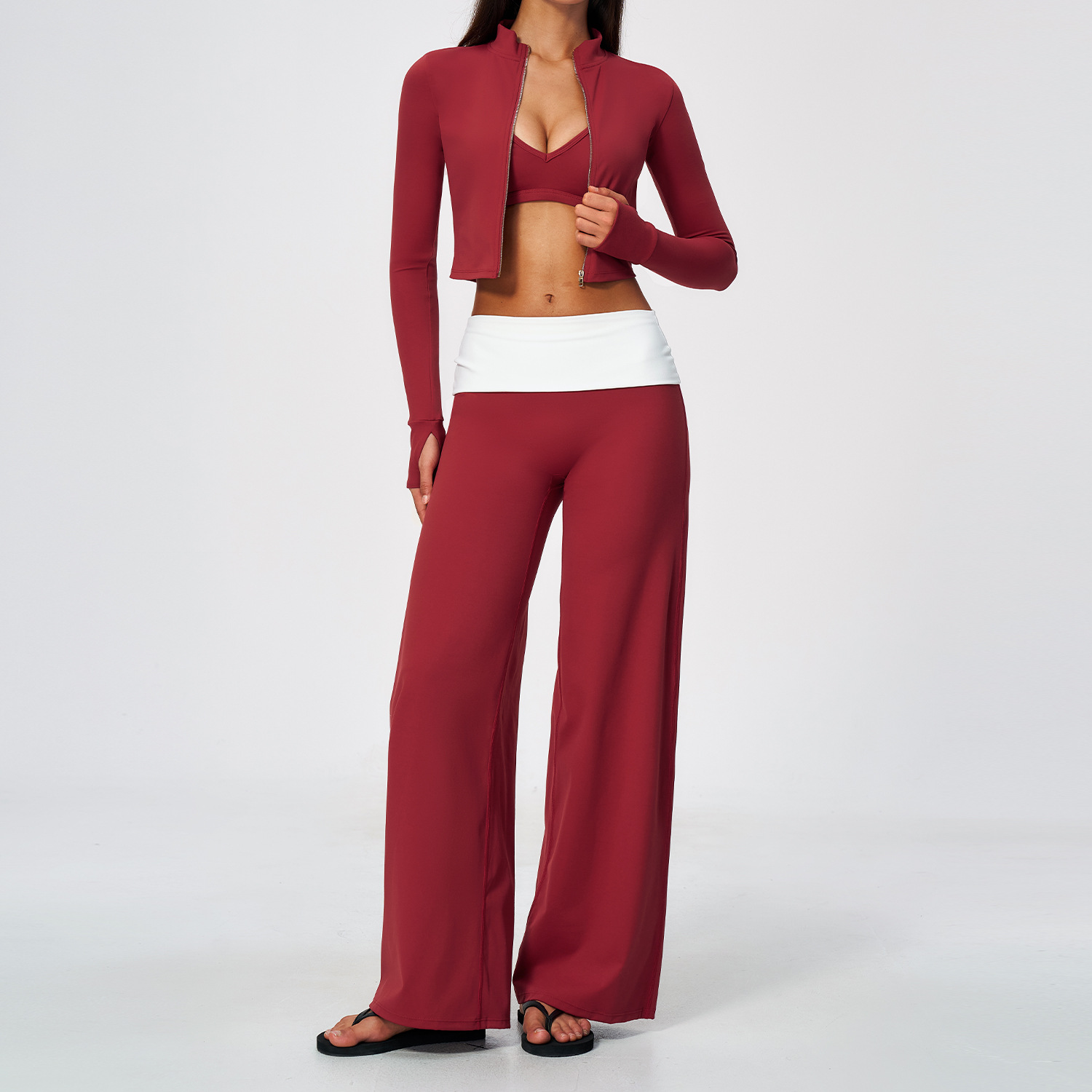 レディース3ピースヨガセット 長袖ジップジャケット Vネック - Compression Long Pant のレビューと価格