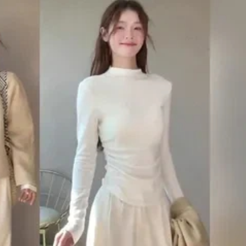 レディースモックネック起毛サーマルトップ秋冬スリムフィットフ - Base Layer Top のレビューと価格