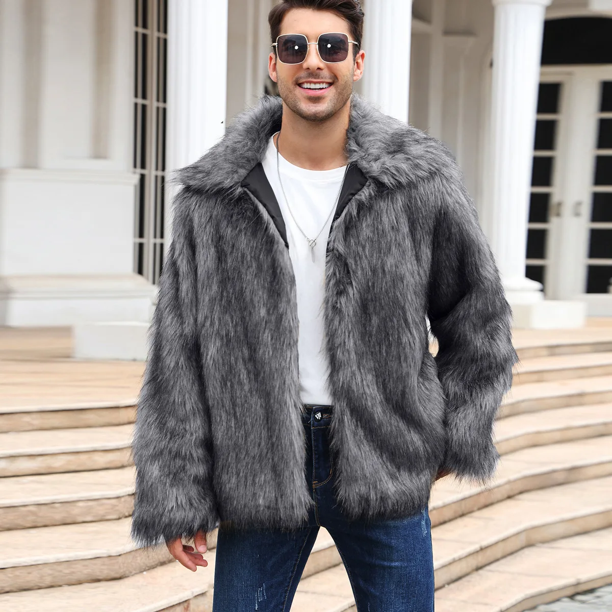男性フェイクフォックスファージャケットコート冬厚いふわふわ長 - Thermal Long John のレビューと価格
