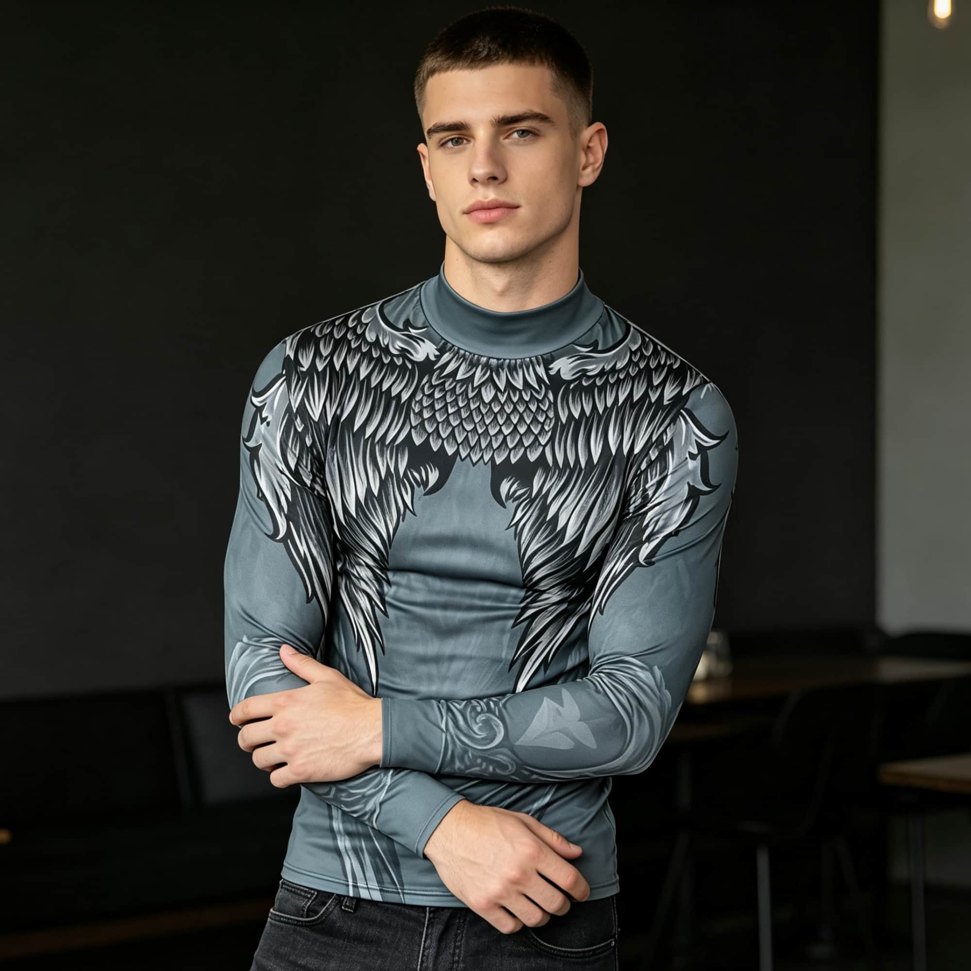 メンズアスレチック長袖ベースレイヤー、モックネック、イーグル - Base Layer Top のレビューと価格