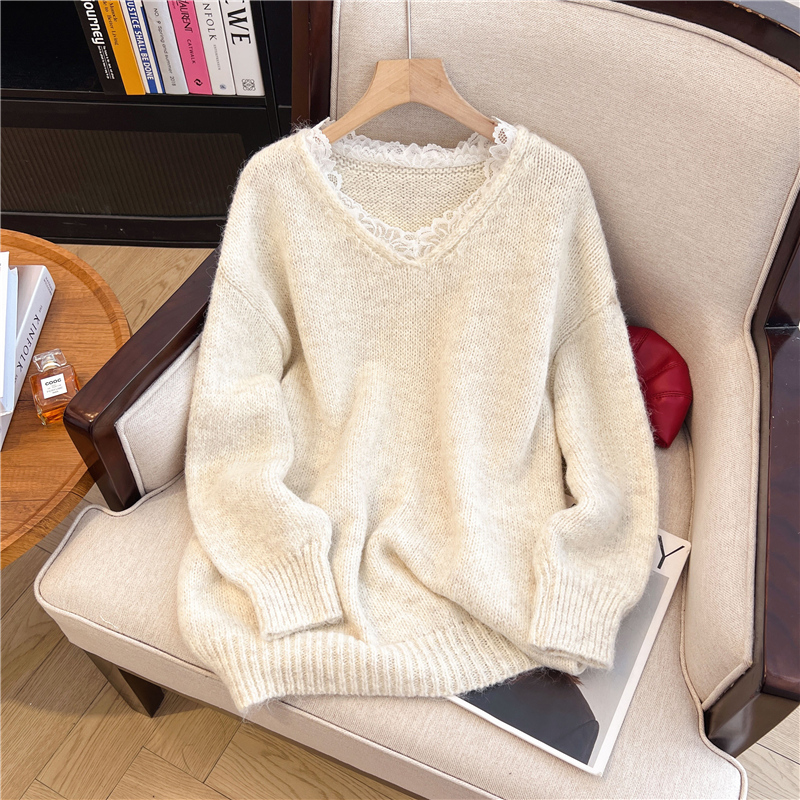 女性用長袖レースVネックセーター,韓国原宿大学,レトロトップ - Thermal Long John のレビューと価格